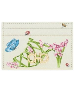 Ferragamo Gancini Card Holder With Floral Print - Metallic