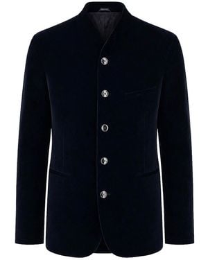 Giorgio Armani Smooth Viscose And Cupro Velvet Blazer - Blue