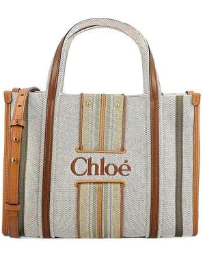 Chloé Woody Loop Small Canvas Tote Bag - White