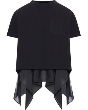 Sacai Cotton Jersey And Satin T-shirt - Black
