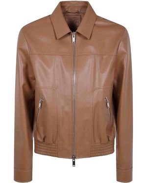 DESA NINETEENSEVENTYTWO Leather Fitted Bomber Jacket - Brown