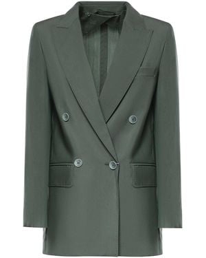Max Mara Double-Breasted Wool And Silk Blazer - Green