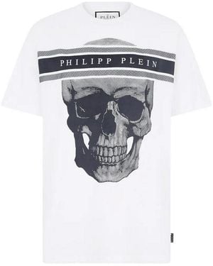 Philipp Plein Round Neck T-Shirt Skull Logo Line - White