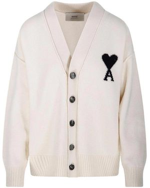 Ami Paris Cardigan With Inlay Logo - White