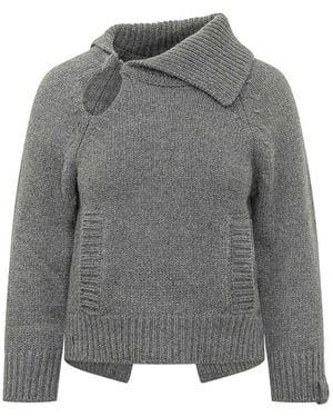 Victoria Beckham Wool Jumper With Asymmetrical Collar - Grey