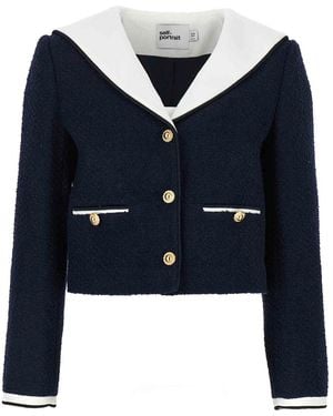 Self-Portrait Jacket With Collar - Blue