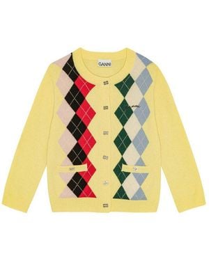 Ganni Argyle-Pattern Cardigan - Yellow