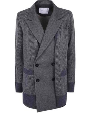 Sacai Herringbone Wool Double-Breasted Blazer - Grey