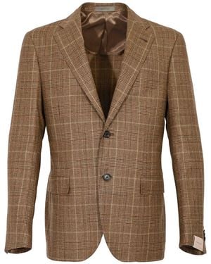 Corneliani Single-Breasted Prince Of Wales Wool Jacket - Brown