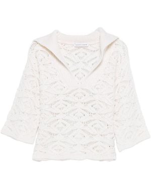 Tabaroni Cashmere Perforated Knit Polo Shirt - White