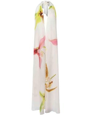 Genny Long Dress With Orchid Print - White