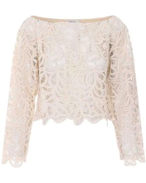 Patrizia Pepe Embroidered Top - Natural