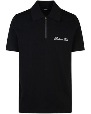 Balmain Signature Cotton Polo Shirt - Black