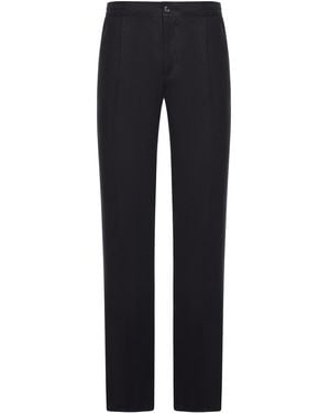 Kiton Straight Fit Linen Trousers With Elastic Waist - Blue