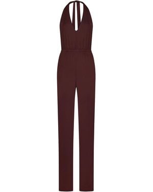 Fisico Long Chocolate-Colored Microfiber Jumpsuit - Purple