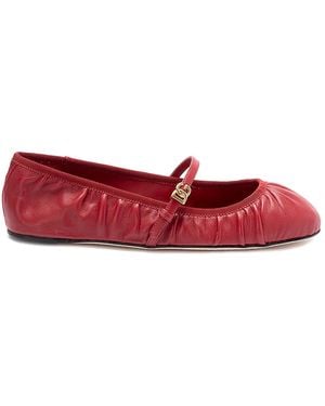 Dolce & Gabbana Vally Nappa Leather Ballet Flats - Red