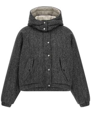 Brunello Cucinelli Hooded Tweed Padded Jacket - Gray