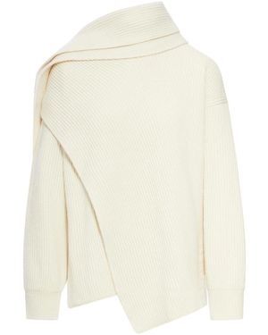 Jil Sander Fine Wool Jumper With Wrap Scarf Details - White