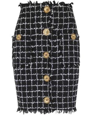 Balmain Tweed Midi Skirt - Black