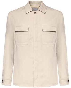 Eleventy Lyocell And Linen Overshirt - Natural