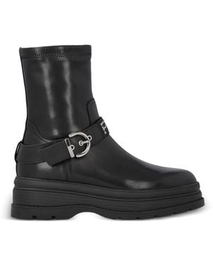 Pinko Logo-Strap Buckle-Fastening Boots - Black