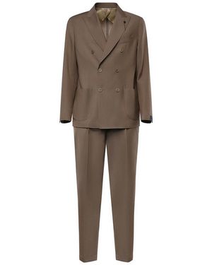 Santaniello Double-Breasted Wool Suit - Natural