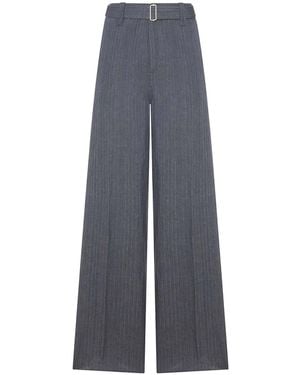Lardini Tailored Pinstripe Linen Palazzo Trousers - Grey