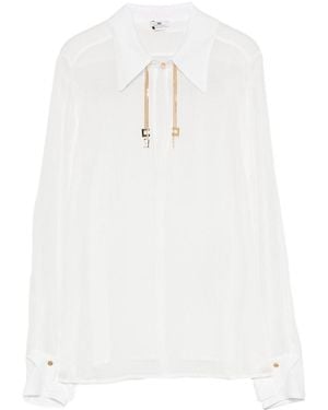 Elisabetta Franchi Georgette Shirt With Jewel Logos - White