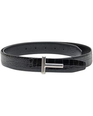 Tom Ford Print Calf Leather T Belt - Black