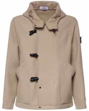 Stone Island Cropped Wool And Cashmere Parka - Natural
