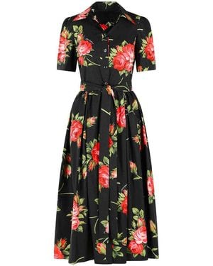 Dolce & Gabbana Rose Bouquet-Print Poplin Shirt Dress - Black