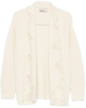 ERMANNO FIRENZE Lace-Trim Cotton Cardigan - Natural