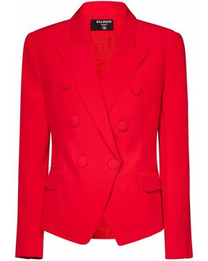 Balmain Viscose Crepe 6-Button Fitted Jacket - Red
