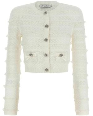 Self-Portrait Pointelle Diamante Cardigan - White