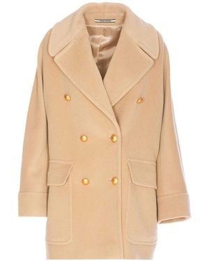 Tagliatore Long Sleeve V-Neck Double-Breasted Jacket - Natural