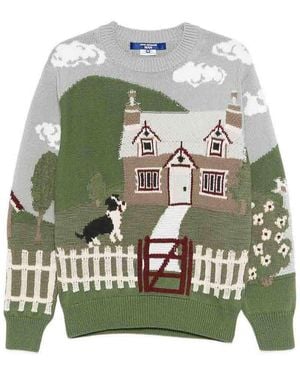 Junya Watanabe Printed Cotton Crewneck Jumper - Grey
