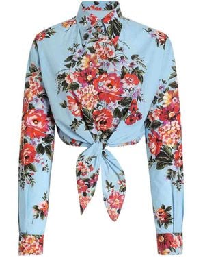 Dolce & Gabbana Short Shirt With Flower Print - Blue