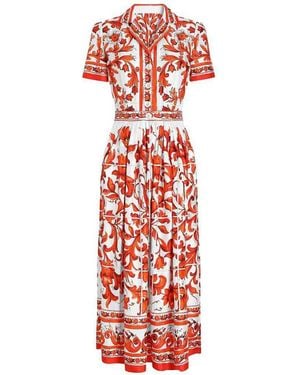 Dolce & Gabbana Maiolica Print Silk Maxi Dress - Red
