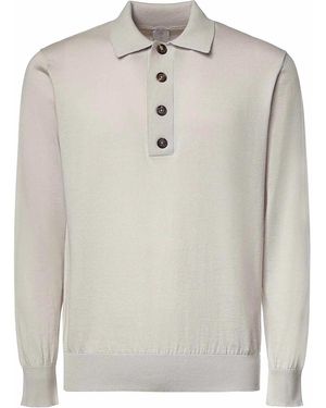 Eleventy Cotton And Cashmere Blend Polo Shirt - Grey