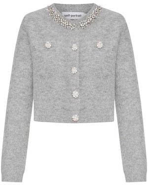 Self-Portrait Cardigan With Crystal Finishing - Gray