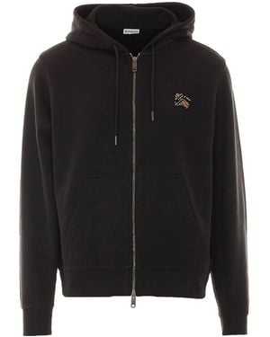 Burberry Zip Check Knight Stamp Hoodie - Black