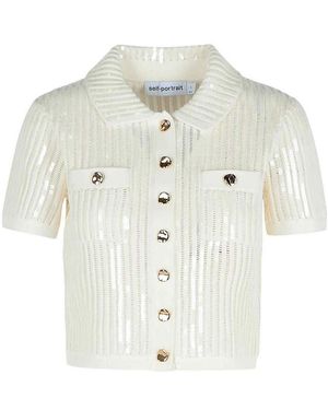 Self-Portrait Crochet Cotton Blend Top - White