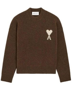 Ami Paris Ami De Coeur Wool Crewneck Sweater - Brown