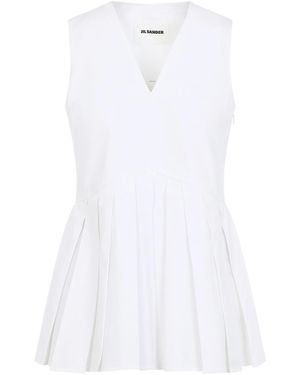 Jil Sander Sleveless A-Line Pleated Top - White