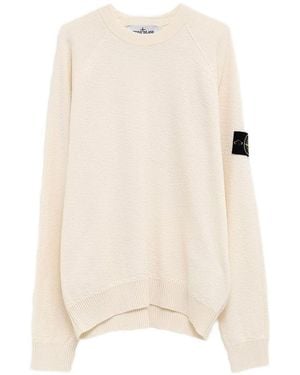 Stone Island Jumper With Logo Patch - Natural