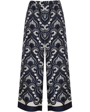 Weekend by Maxmara Fluid Wkductic Printed Silk Pants - Blue