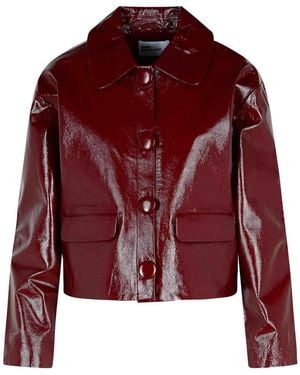 Self-Portrait Burgundy Leather Jacket - Red