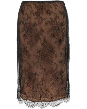 Self-Portrait Lace Midi Skirt - Brown