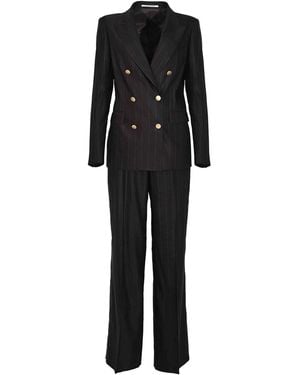 Tagliatore Double-Breasted Pinstripe Suit - Black