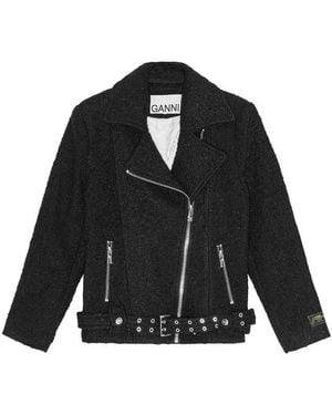 Ganni Boucle Wool Biker Jacket - Black
